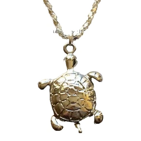 Silver Blue Crystal Sea Turtle Necklace Pendant Island Nautical Plated 17" - Picture 7 of 10